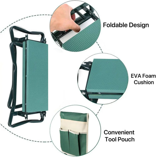 Foldable 2-in-1 Garden Kneeler and Seat with Detachable Tool Storage Bag, Heavy Duty Gardening Stool