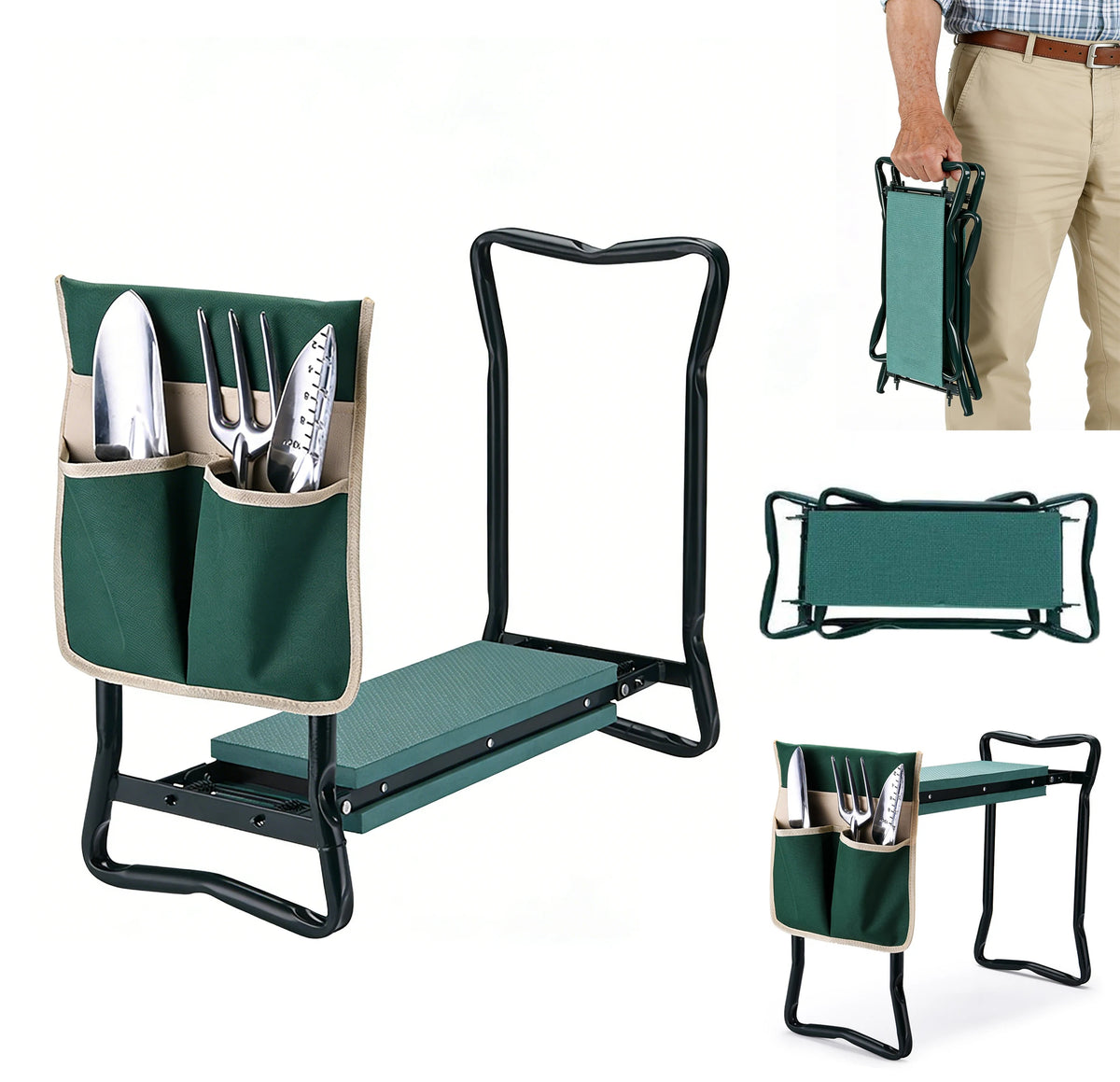 Foldable 2-in-1 Garden Kneeler and Seat with Detachable Tool Storage Bag, Heavy Duty Gardening Stool